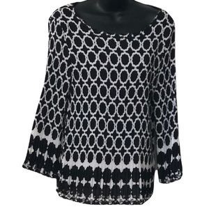 Dress Barn black and white geometric pleated look 3/4 length sleeves Size L